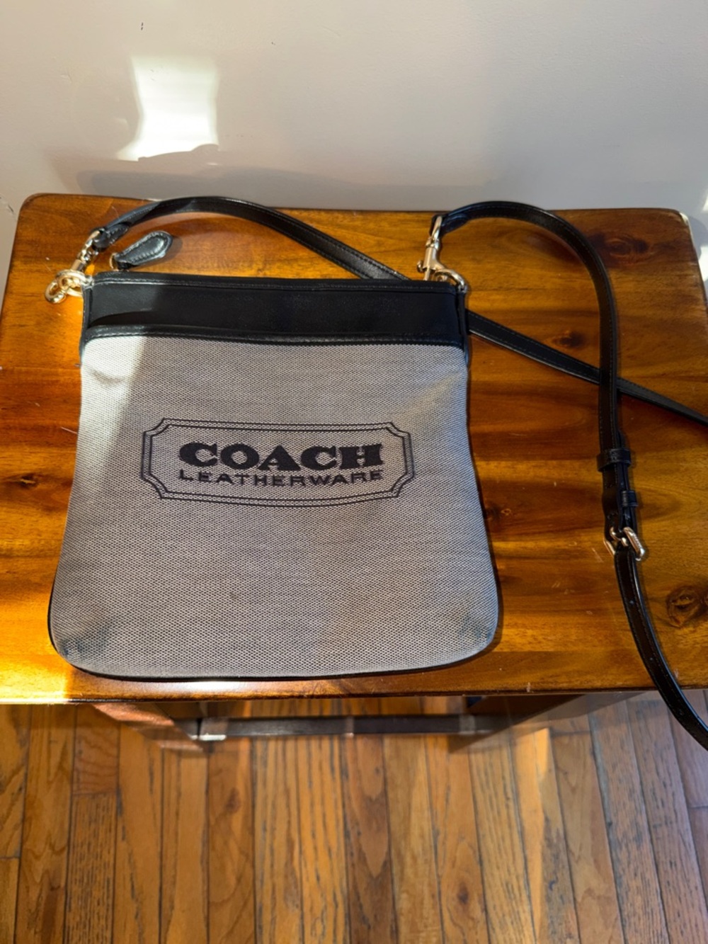 Coach Leatherware Gray and Black Messenger Crossbody Bag